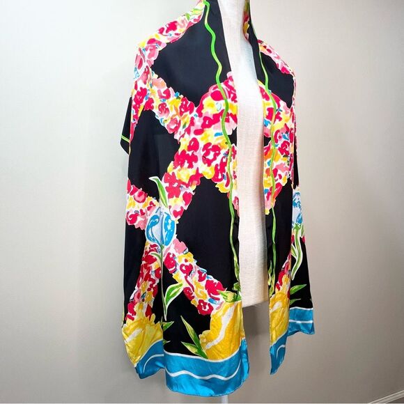 Bob Mackie Wearable Art 100% Silk Floral Print Scarf - Picture 2 of 9